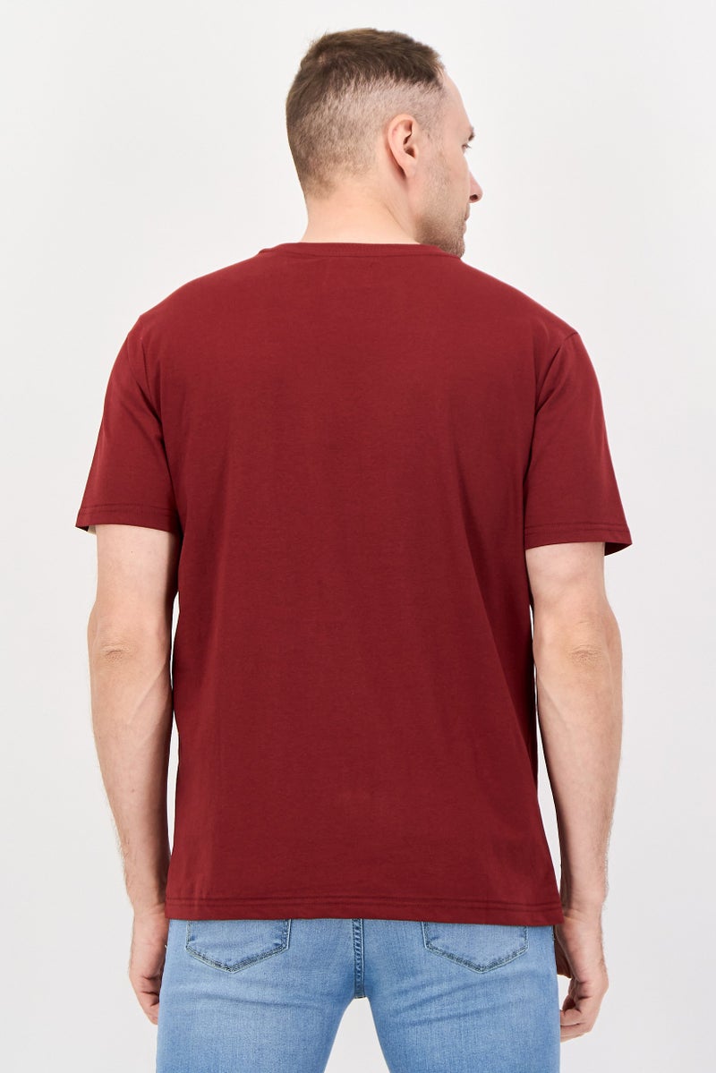 Fudo Men Crew Neck Short Sleeve Solid T-Shirt, Dark Red - Image 3